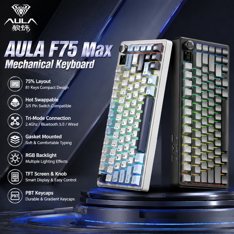 Teclado Mecânico AULA F75 Max, - Gaming Keyboard No Rgb avaliação e preço