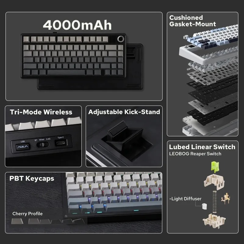 Teclado Mecânico AULA F75 Max, - Gaming Keyboard No Rgb avaliação e preço