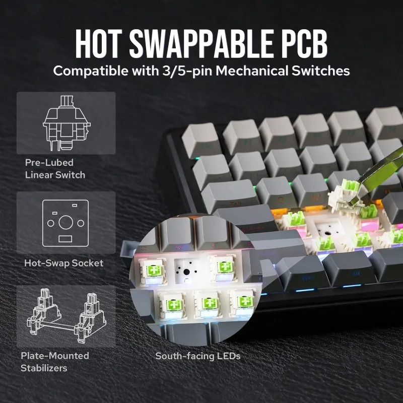 Teclado Mecânico AULA F75 Max, - Gaming Keyboard No Rgb avaliação e preço